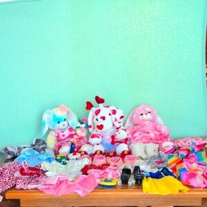 Build-A-Bear Lot Of Colorful Plush Toys And Accessories